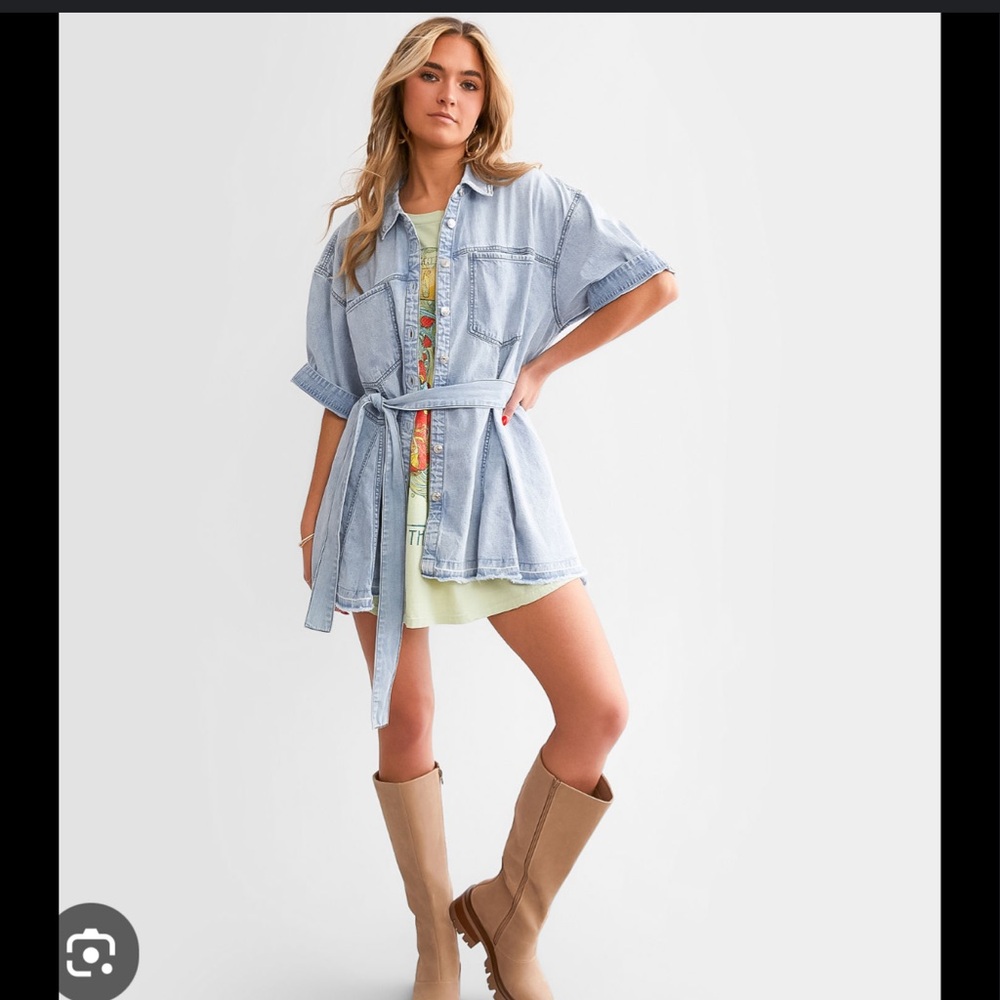 We The Free People Jenny Denim Tunic Dress Shirt Coverup Medium